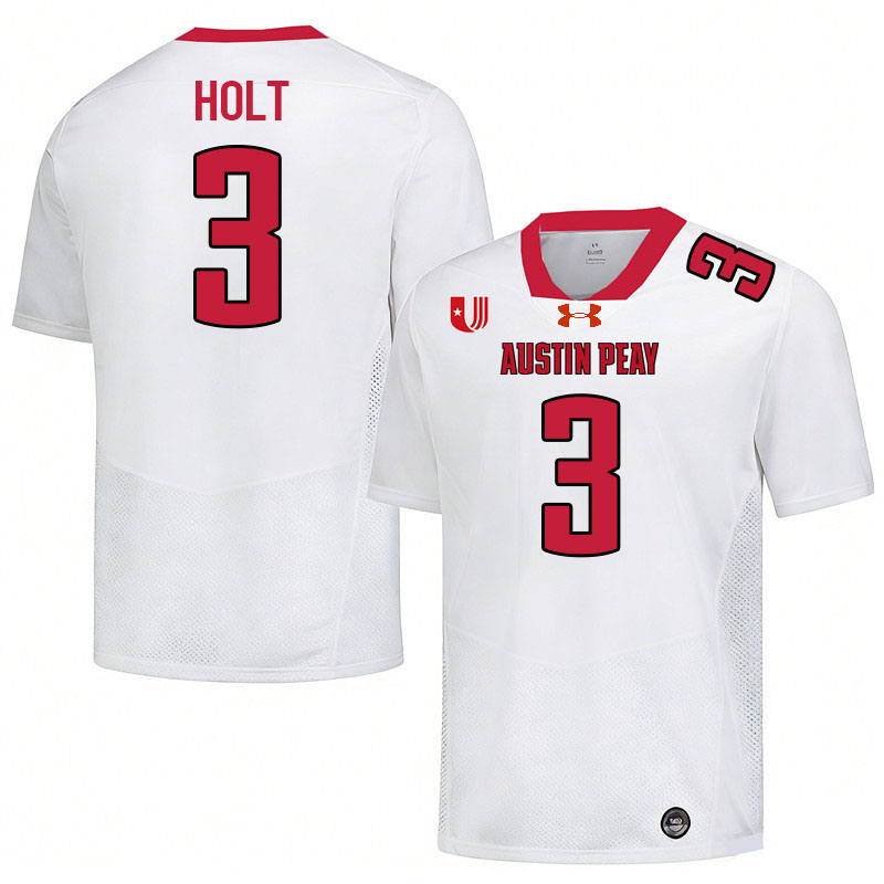 Austin Peay Governors #3 Terrence Holt College Football Jerseys,Uniforms Stitched-White Austin Peay Governors #3 Terrence Holt College Football Jerseys,Uniforms Stitched-White
